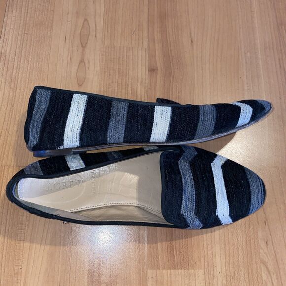 J Crew Black Ivory Grey Striped Chenille Slip On Loafers Casual Flats Shoes- 8.5 - Picture 3 of 9